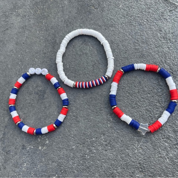 Patriotic custom Heishi bracelets, 4th of July bracelets, handmade bracelets - Picture 3 of 3